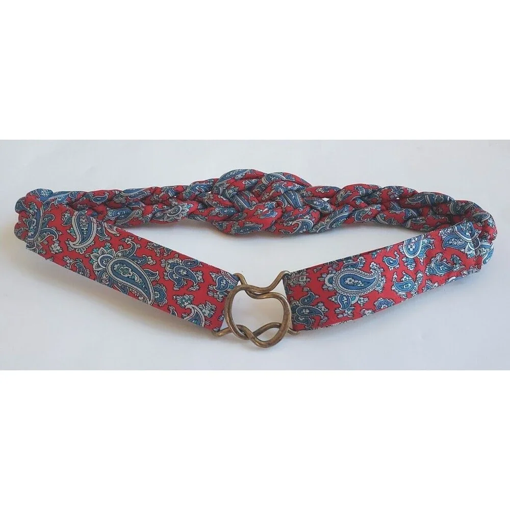 Vintage 1980's Harden All Silk Paisley Braided R W & B Adj Belt 30